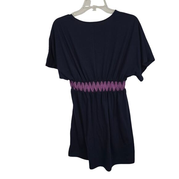 Cupshe Contrast Embroidery Smocked Mini Navy Dress Beachy Vacation Coverup S - Picture 2 of 11